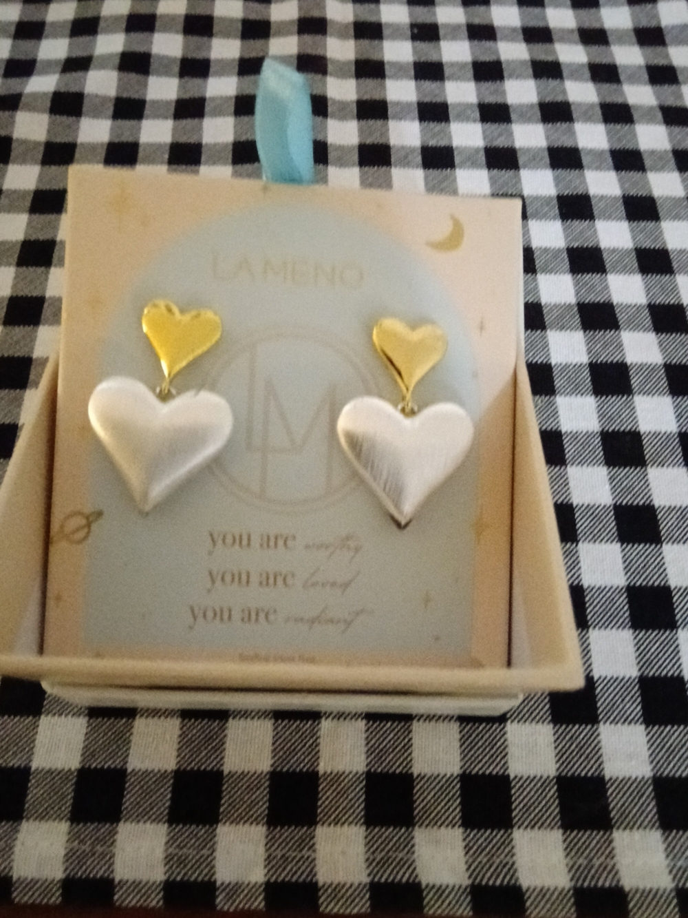 Gold & Silver Heart Drop Earrings - Two-Tone Heart Dangle